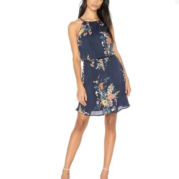 Joie 100% silk navy floral dress size M - Picture 2 of 4